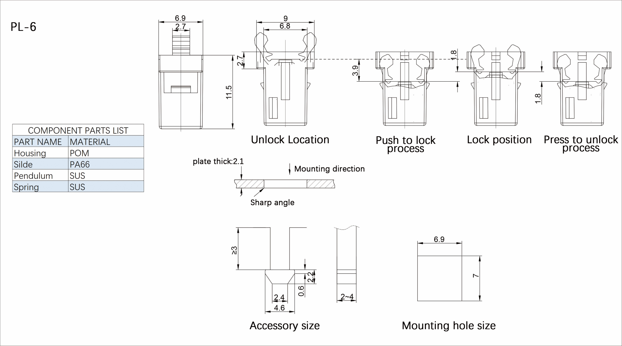 Plastic Push Latch PL-6